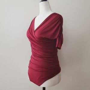 Express Body Contour Ruched Satin Bodysuit